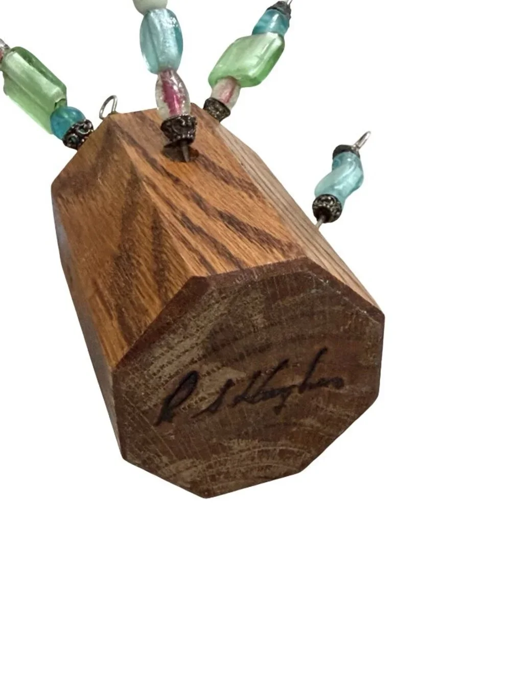 Signed R.S. Hughes Artisan Glass Beaded Cocktail Picks with Wood Stand Set of 8